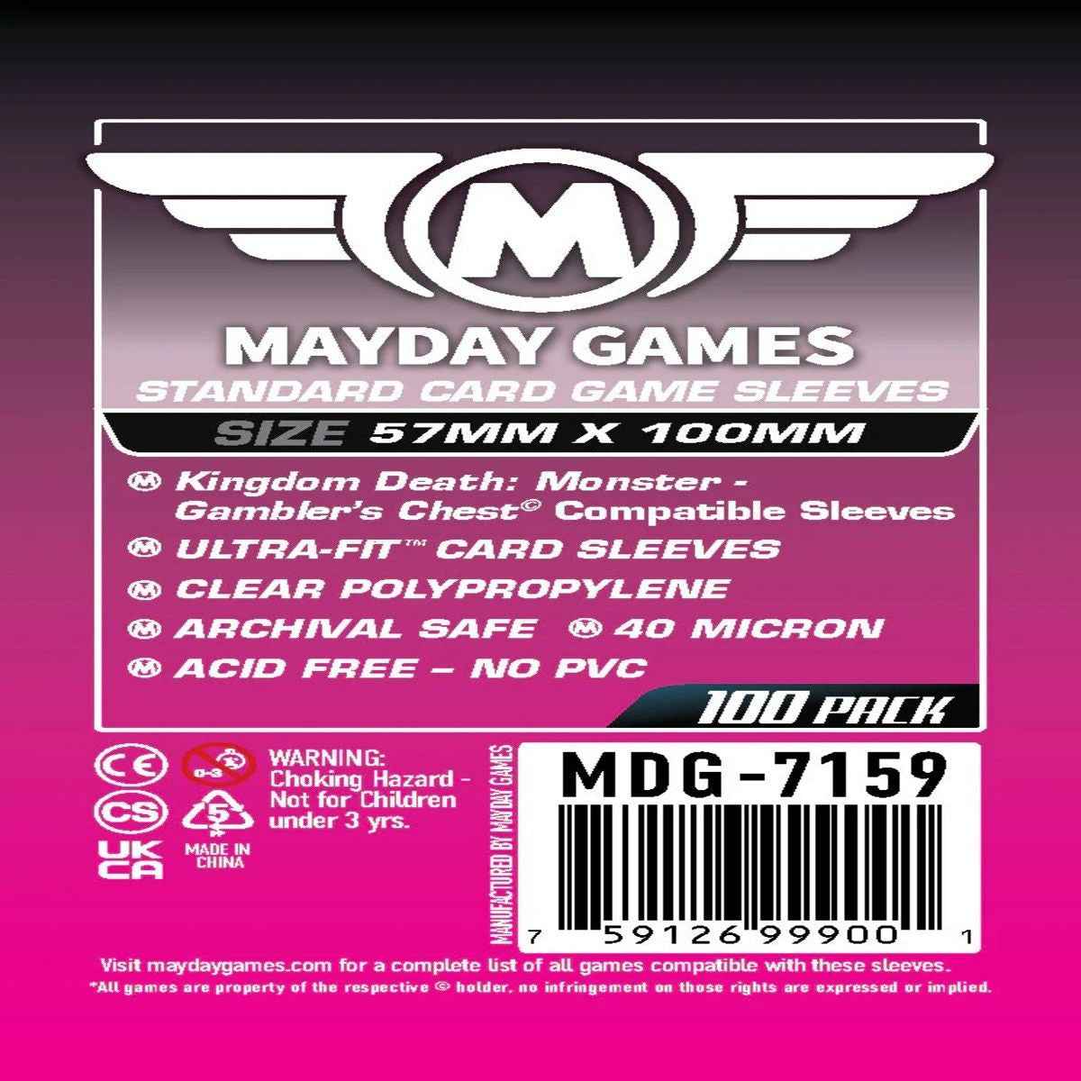 Pack de 100 fundas Mayday Standard transparentes para cartas de 57x100 mm, material libre de ácido y sin PVC