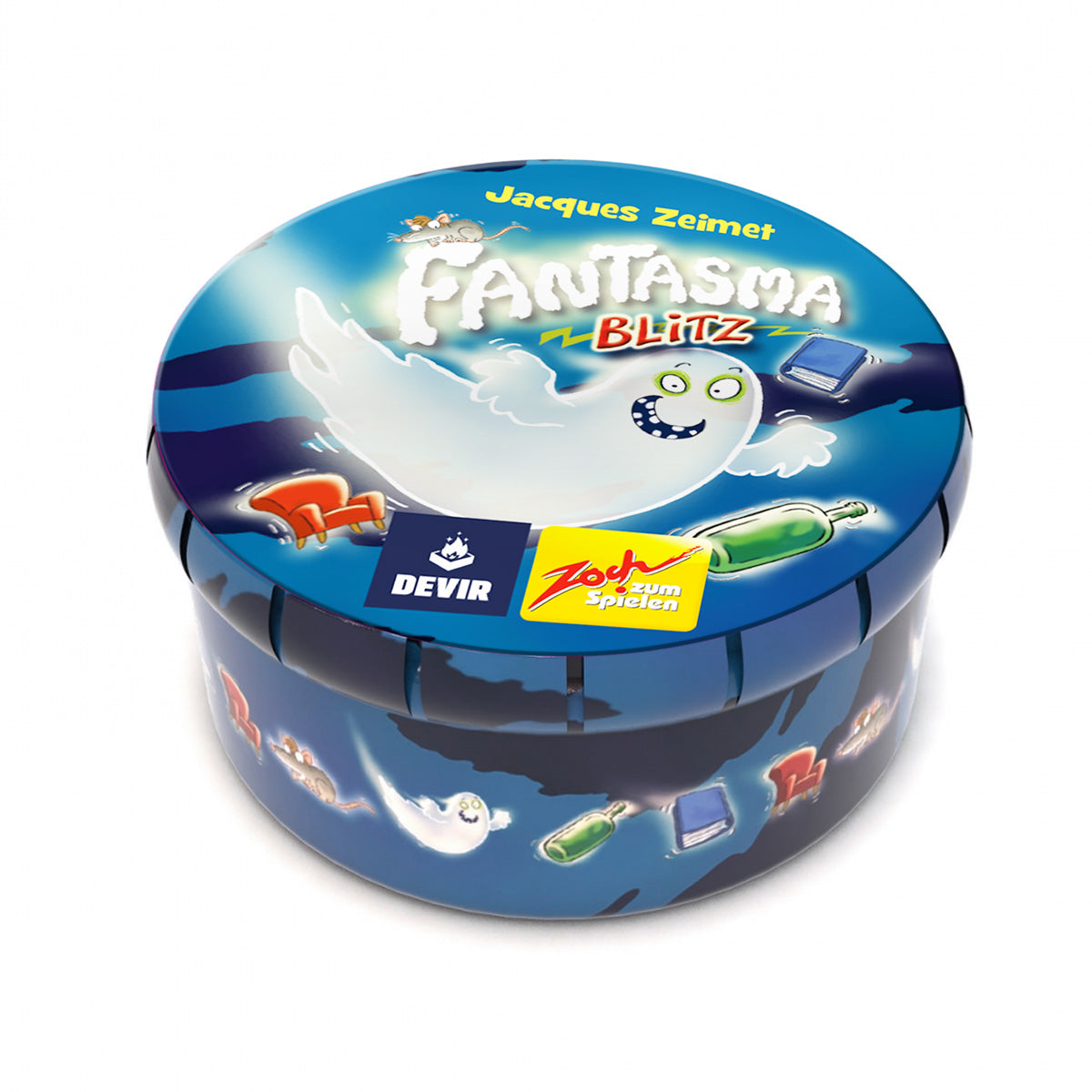 Lata metálica redonda del juego Fantasma Blitz Mini vista superior