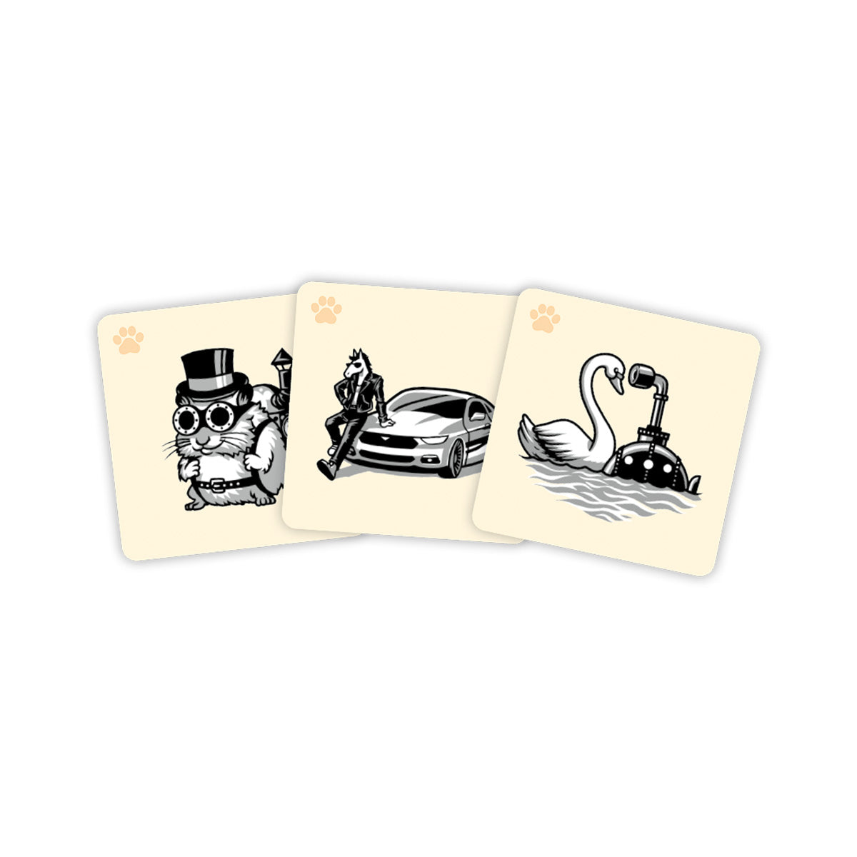 Tarjetas de juego de Código Secreto con ilustraciones humorísticas de animales