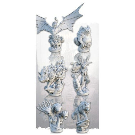 Miniaturas Beast: dragón, lobo y bestias esculpidas en resina gris