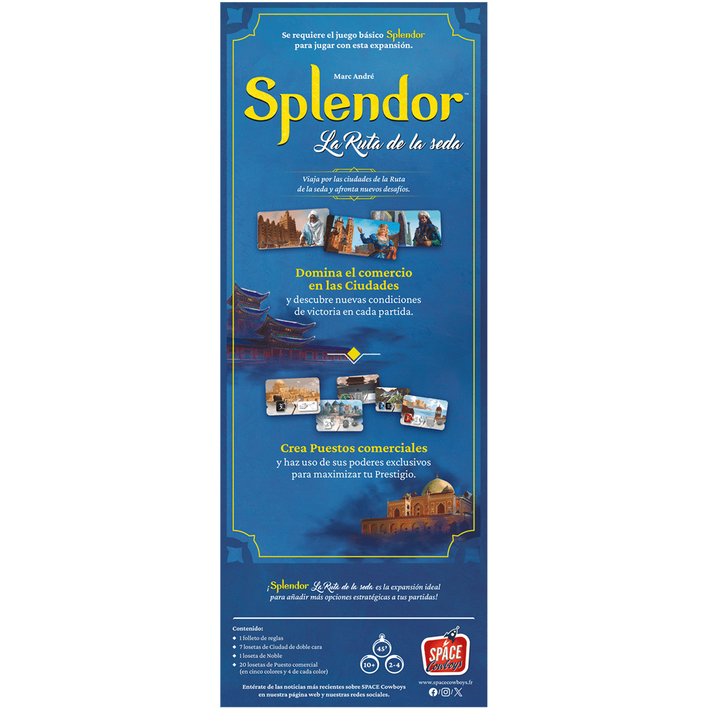 Portada caja expansión Splendor La Ruta de la Seda para juego de mesa familiar