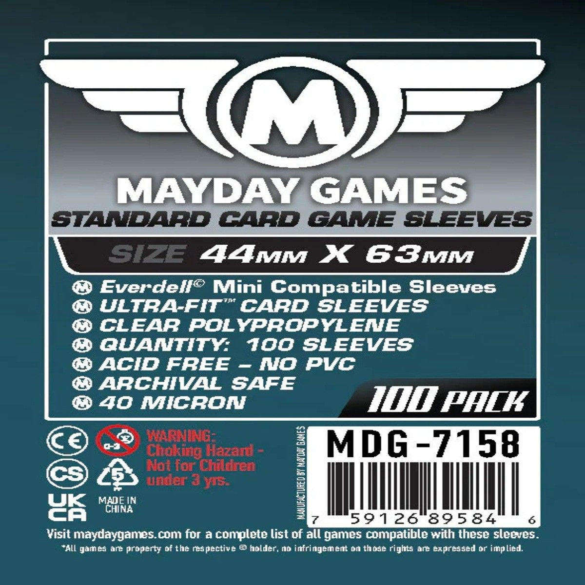 Etiqueta trasera de 100 fundas Mayday Games 44x63 mm para cartas mini Everdell, polipropileno transparente sin PVC