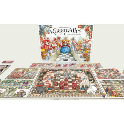 Tablero completo del juego Queen Alice con paneles laterales y marcadores