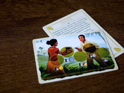 Carta expansión Oceanía con intercambio de libros del juego Viticulture World