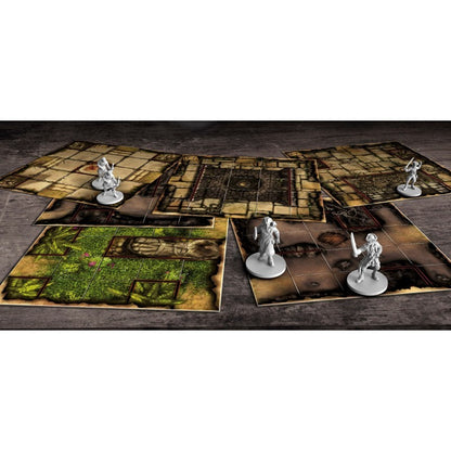 Tableros de escenario y miniaturas de acción para campaña pirata en Skull Tales