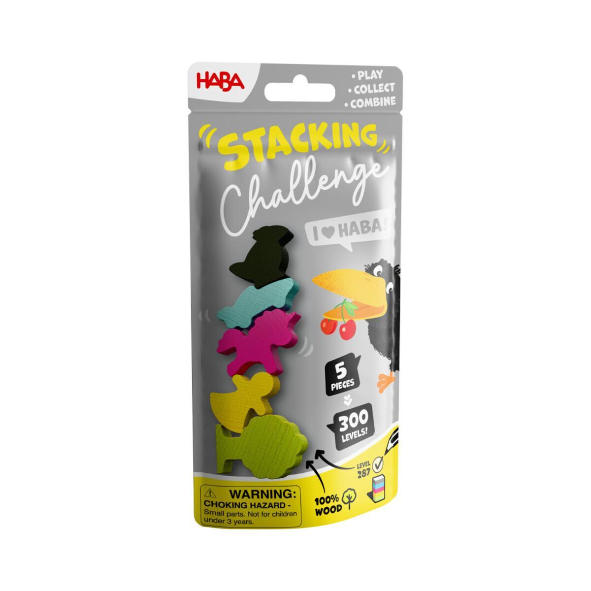 Juego de habilidad Stacking Challenge HABA con 5 piezas de madera y 300 niveles para niños