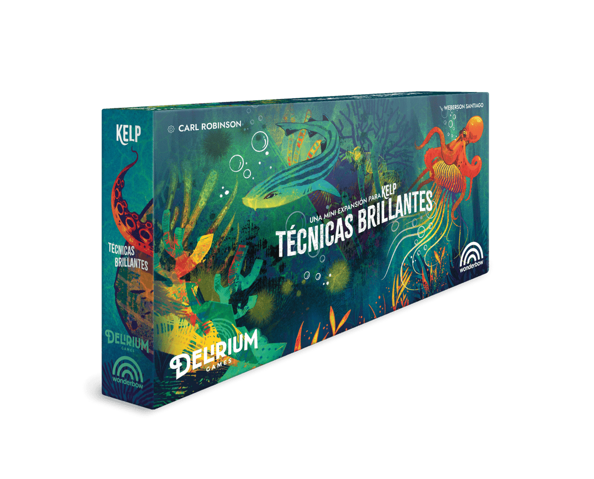Caja de la expansión Kelp Técnicas Brillantes con ilustración de tiburón y pulpo