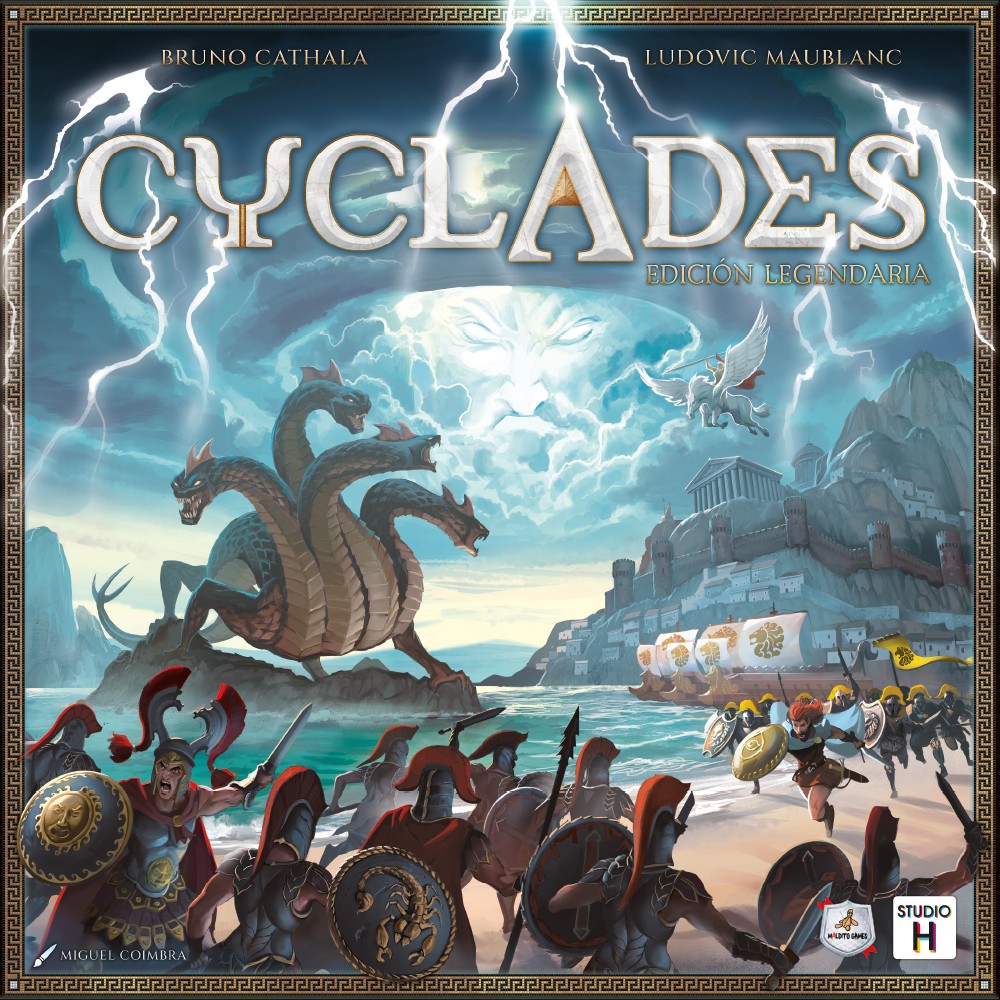 Juego base Cyclades Edición Legendaria con guerreros griegos y templo