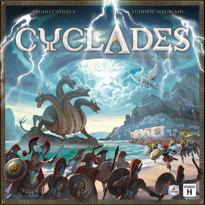 Juego base Cyclades Edición Legendaria con guerreros griegos y templo