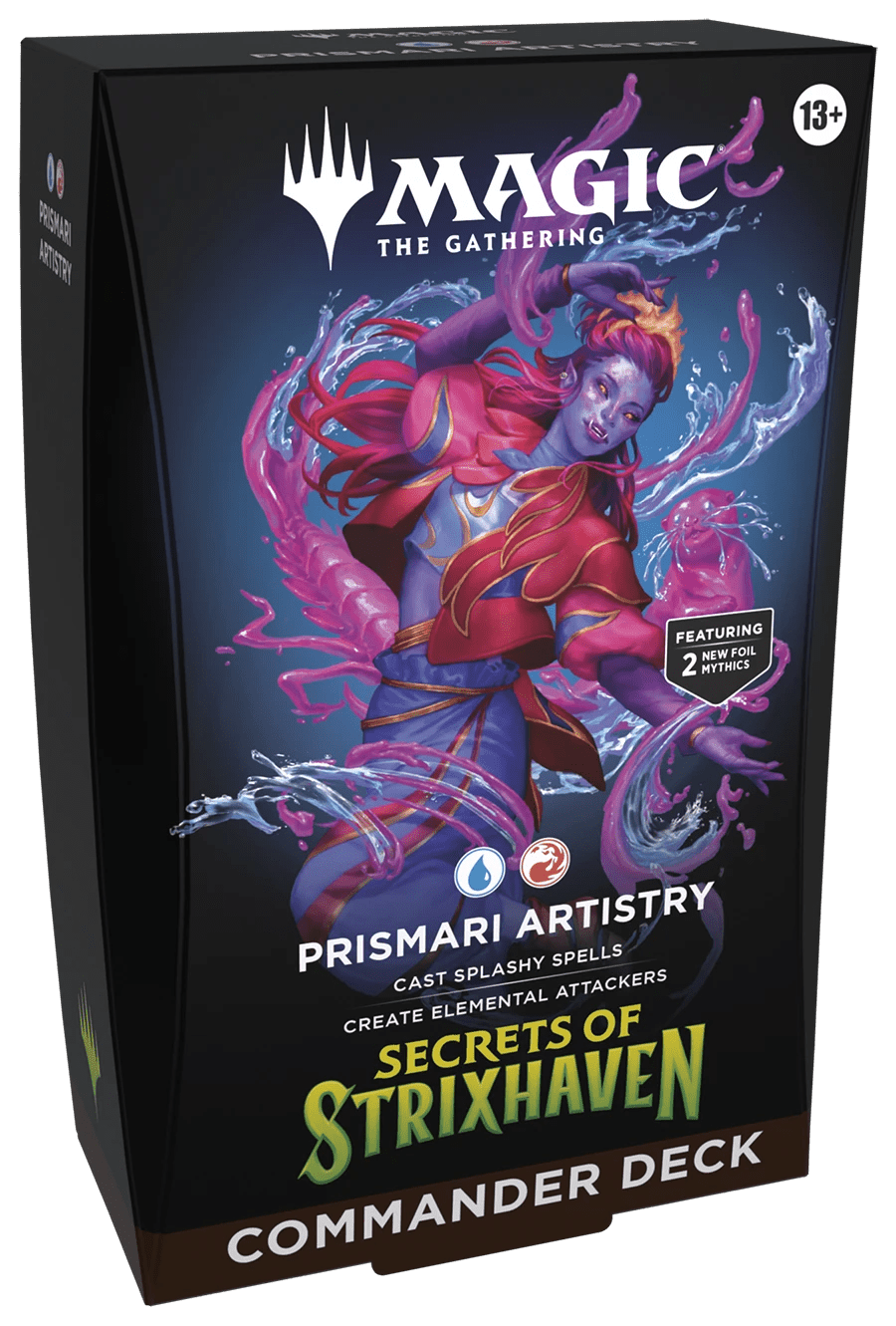 Mazo Commander Prismari Artistry de Magic The Gathering Secrets of Strixhaven con Rootha y dos mitos nuevos