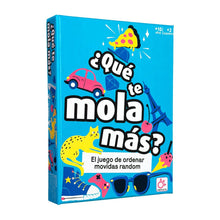 Caja frontal del juego de cartas ¿Qué te mola más? con diseño pop art colorido y estilo familiar