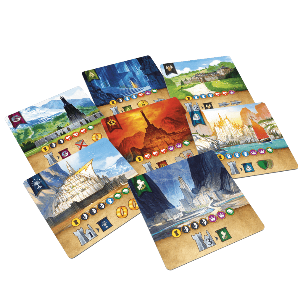 Cartas ilustradas paisaje Tierra Media recursos juego de mesa 2 jugadores