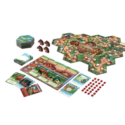 Juego de mesa La Marcha de las Hormigas con tablero hexagonal y piezas de hormiga