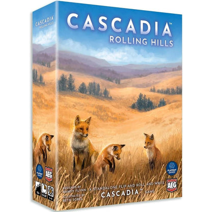 Caja del juego de mesa Cascadia con ilustración de zorros rojos y naturaleza