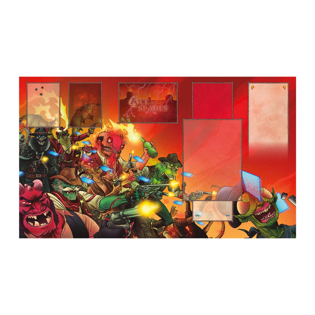 Tapete de neopreno rectangular Ace of Spades con arte de batalla en rojo y naranja