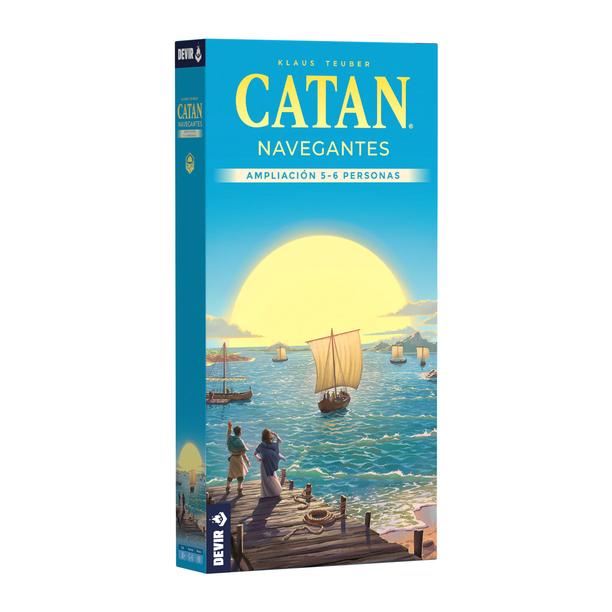 Caja de la expansión Catan Navegantes para 5-6 jugadores con ilustración marítima