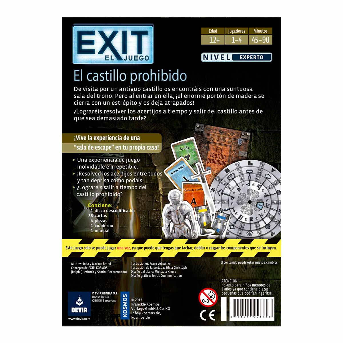 Parte trasera caja Exit El Castillo Prohibido especificaciones y contenido
