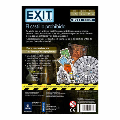 Parte trasera caja Exit El Castillo Prohibido especificaciones y contenido