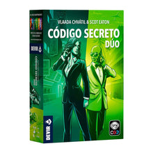 Caja juego de mesa Código Secreto Dúo cooperativo para parejas con diseño ilustrado verde y negro
