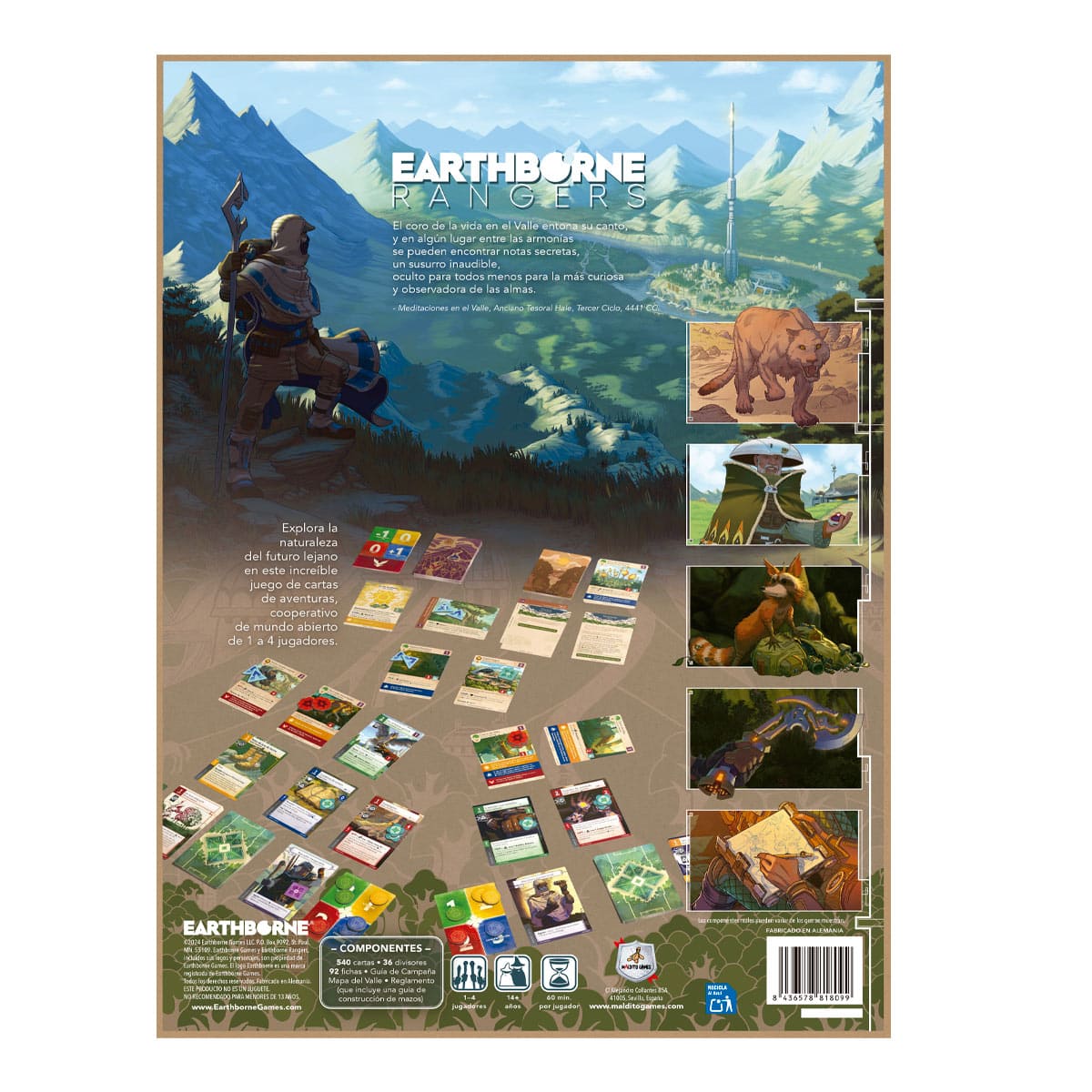 Reverso caja Earthborne Rangers: guardián, cartas y reglas del juego de mesa cooperativo