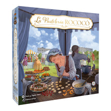 Caja del juego de mesa La Pastelería Rococó ilustración Versalles