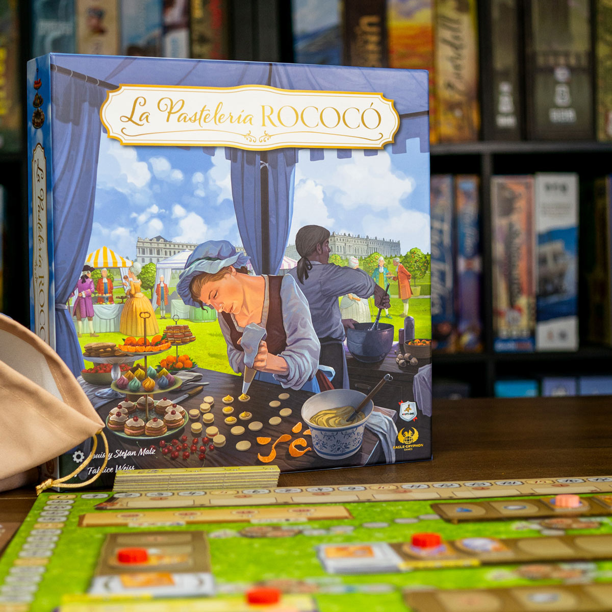 Juego de mesa La Pastelería Rococó caja y tablero sobre madera