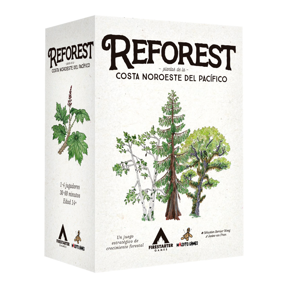 Caja Reforest juego de mesa para 1-4 jugadores con ilustraciones de bosque