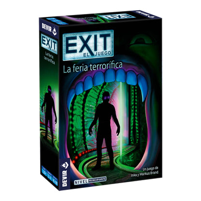 Caja del juego de mesa cooperativo EXIT La Feria Terrorífica nivel principiante para 1-4 jugadores