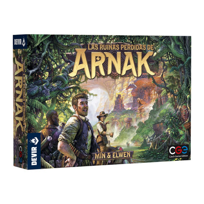 Caja de Las Ruinas Perdidas de Arnak, juego de mesa eurogame de exploración y estrategia