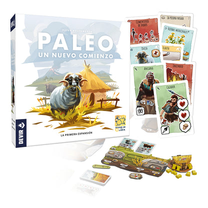 Juego mesa Paleo expansión Un Nuevo Comienzo contenido completo caja cartas