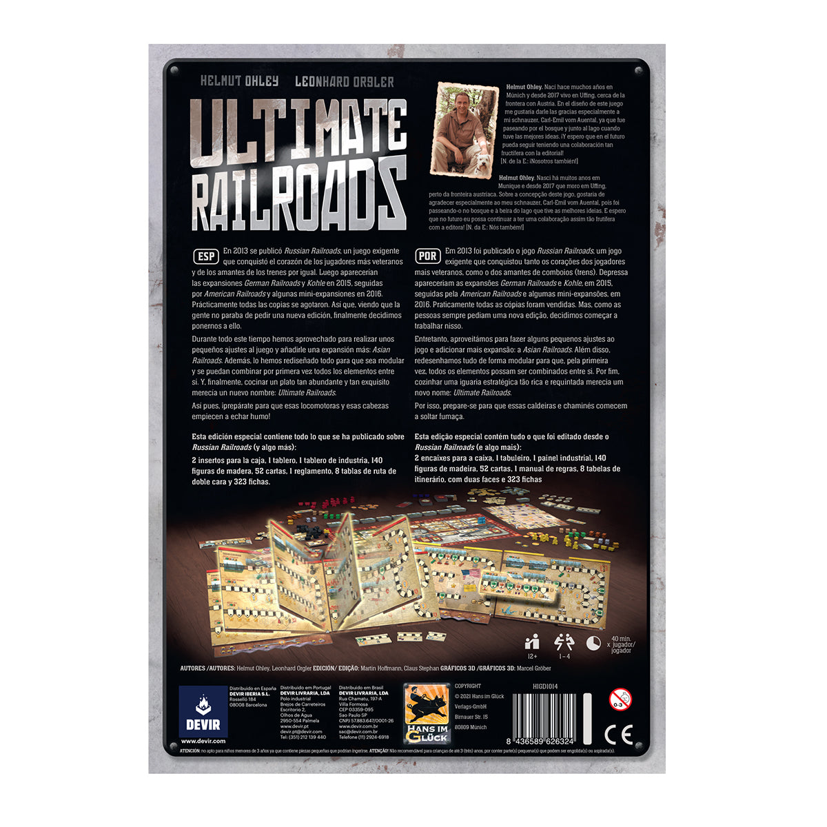 Dorso caja Ultimate Railroads información jugadores edad duración y componentes incluidos