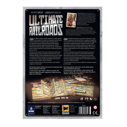 Dorso caja Ultimate Railroads información jugadores edad duración y componentes incluidos
