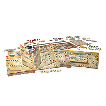 Componentes completos juego de mesa Eurogame Ultimate Railroads tableros vías fichas y monedas