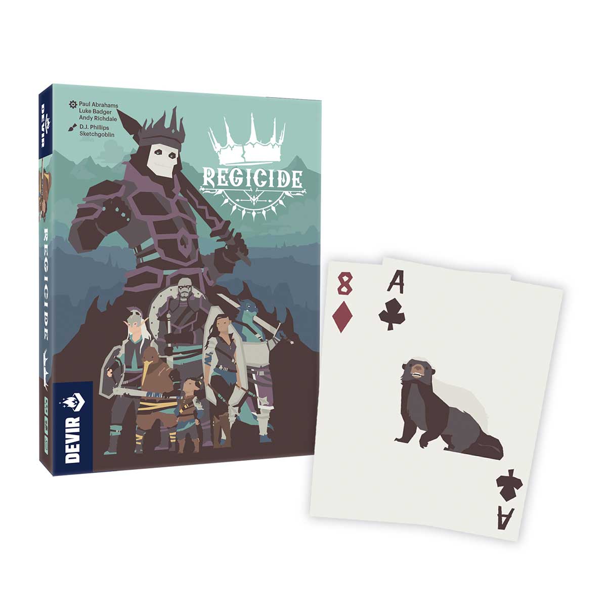 Caja del juego de mesa cooperativo Regicide con ilustración de personajes