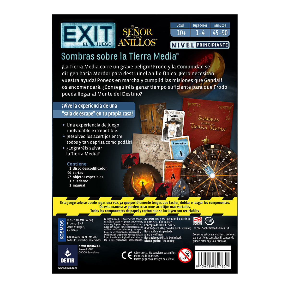 Dorsal caja juego cooperativo EXIT El Señor de los Anillos nivel principiante para 1-4 jugadores