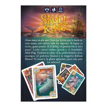 Portada promocional de Skull King con barco pirata, ballena y reglas para 2 a 8 jugadores