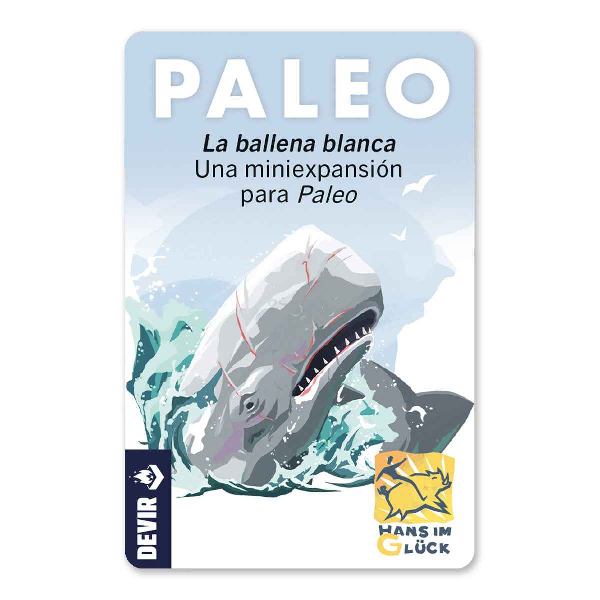 Miniexpansión Paleo La Ballena Blanca de Devir con ilustración de ballena prehistórica