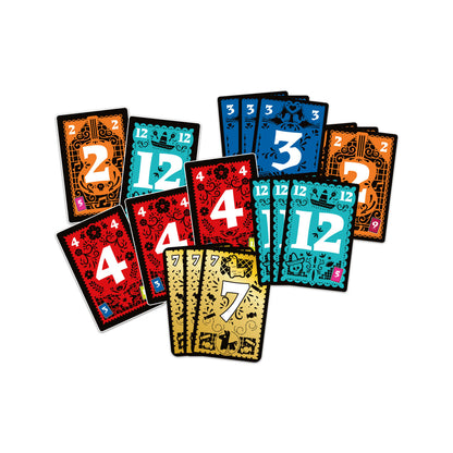 Cartas numeradas del juego TRIO en colores vibrantes sobre fondo blanco