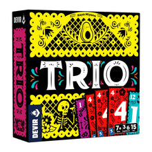 Caja del juego de cartas TRIO con ilustración de aguacate y calavera