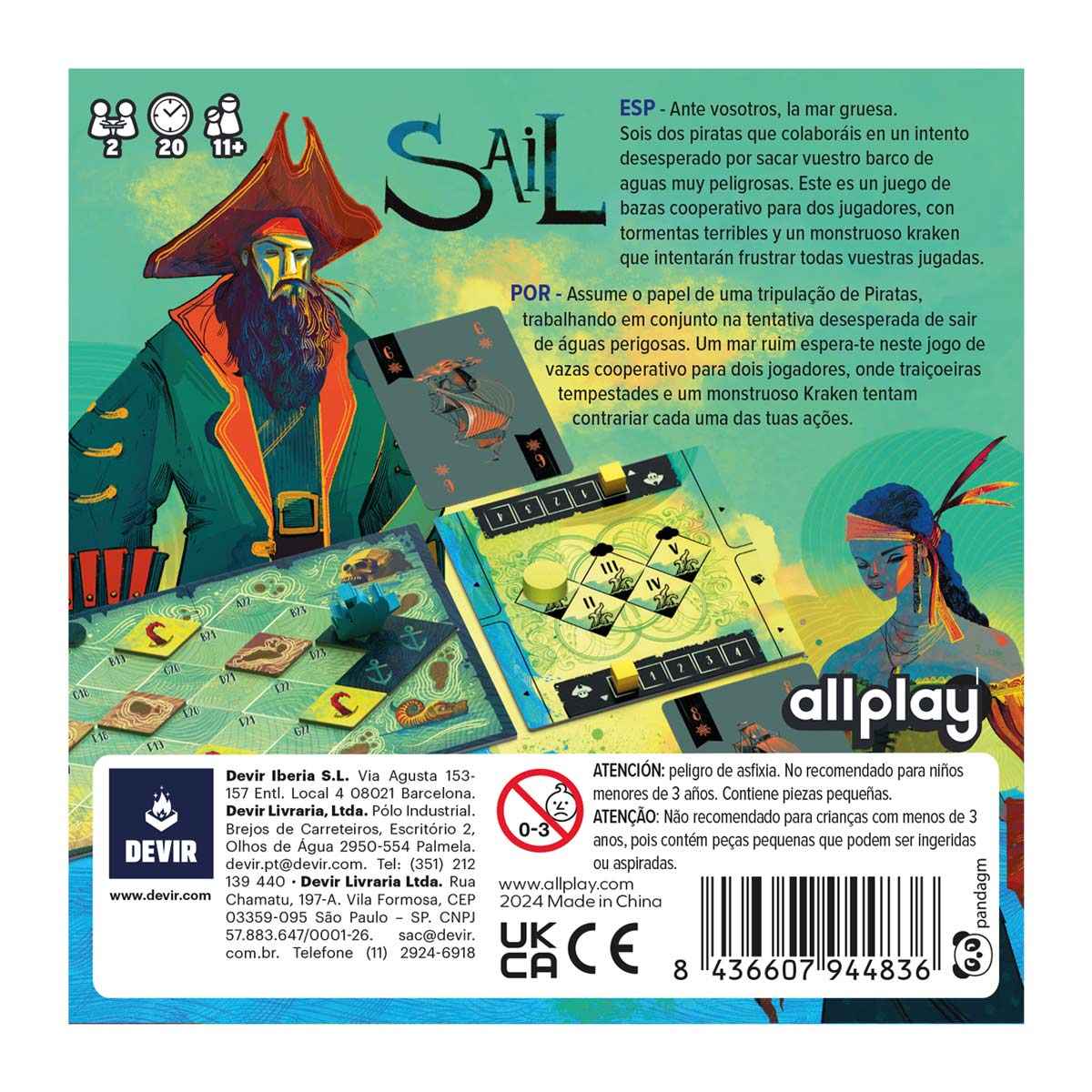 Caja del juego cooperativo Sail para 2 jugadores con piratas y kraken
