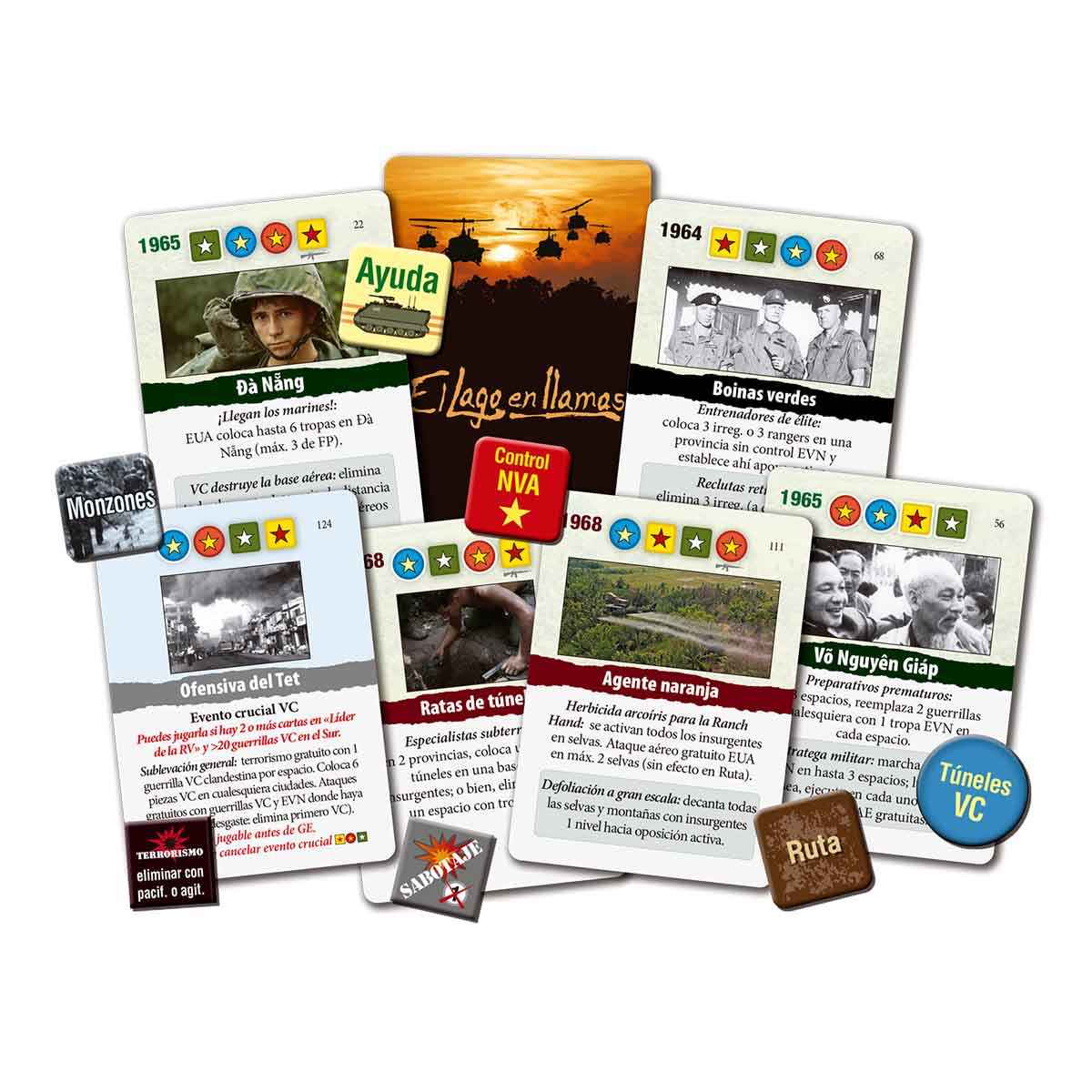 Componentes cartas y fichas wargame El Lago en Llamas