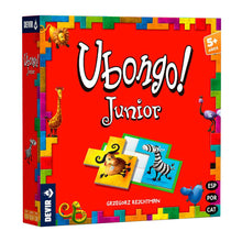 Caja del juego de mesa Ubongo Junior para niños de 5 años con piezas de animales