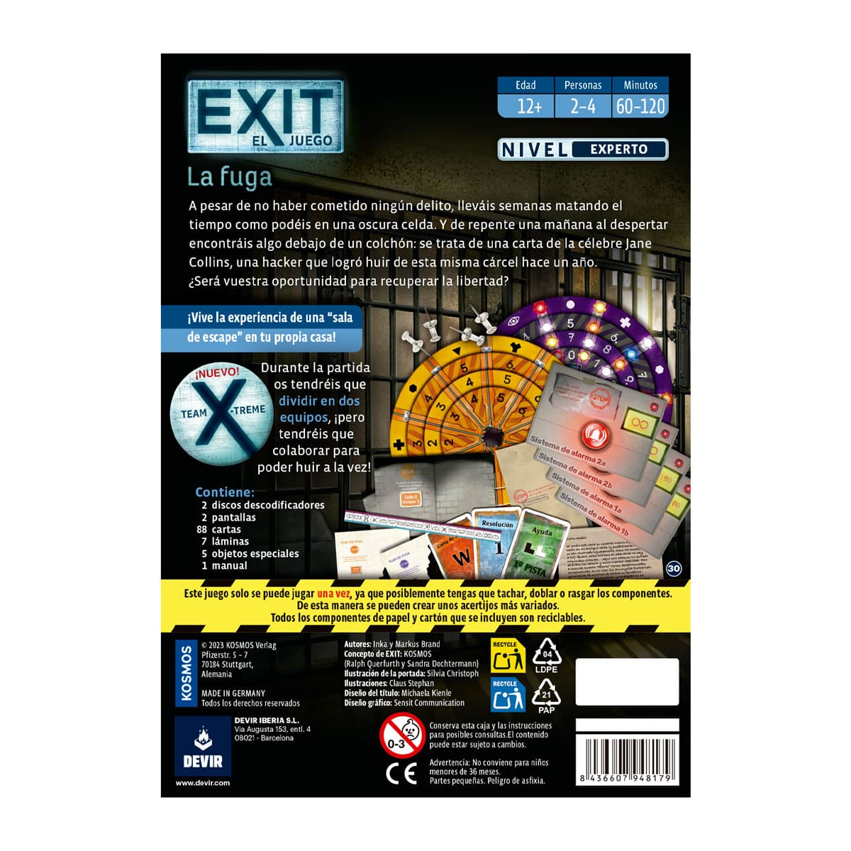 Contenido y componentes del juego de mesa Escape Room Exit