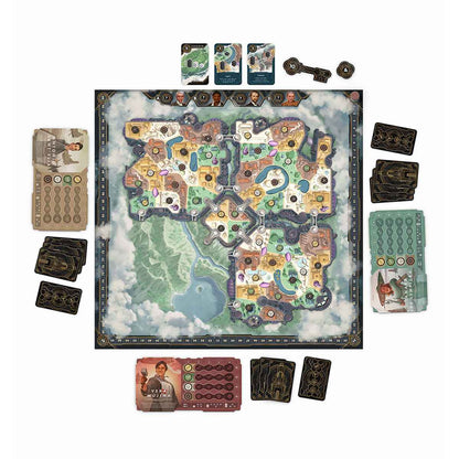 Tablero de Skyrise juego de mesa con ciudad flotante y componentes