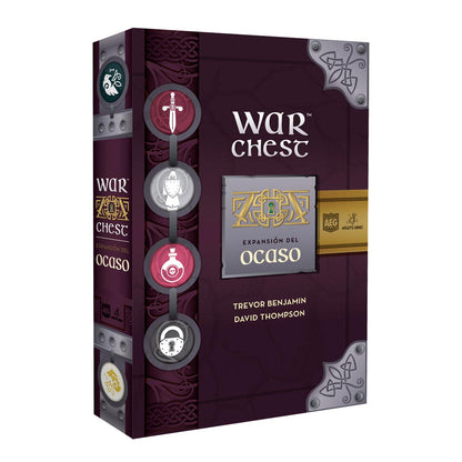 Caja War Chest Ocaso expansión juego de mesa diseño morado y dorado