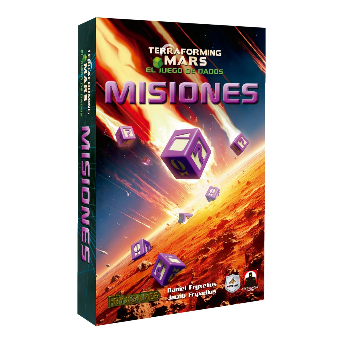 Terraforming Mars El Juego de Dados Misiones expansión caja frontal dados morados