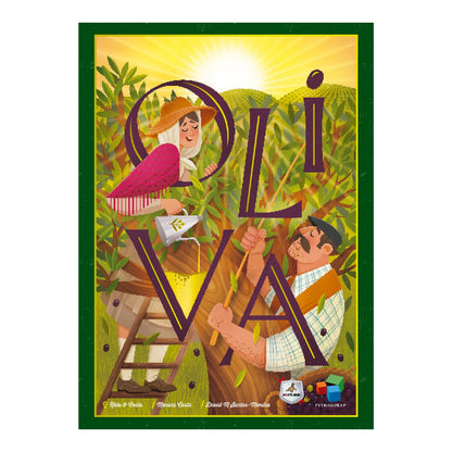 Oliva juego de mesa eurogame para familia con arte de olivar y recolección de aceitunas