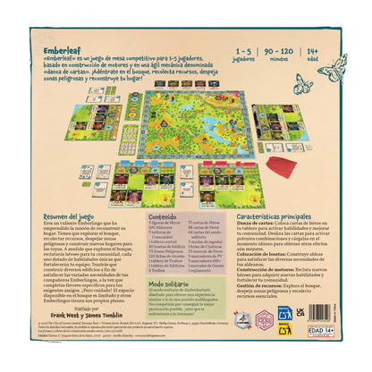 Contraportada juego de mesa Emberleaf con datos de jugadores y contenido