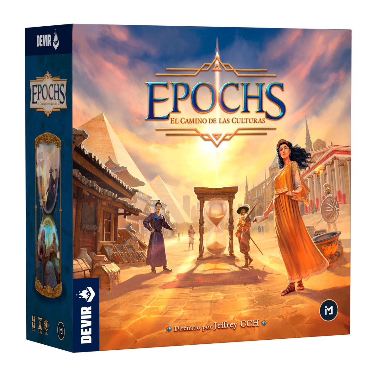 Caja del juego de mesa Epochs El Camino de las Culturas con ilustración histórica