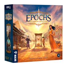 Caja del juego de mesa Epochs El Camino de las Culturas con ilustración histórica